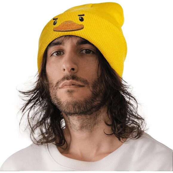 Yellow Duck Beanie Knit Hat Unisex Acrylic Slouchy Gift for Duck Lovers main image 4